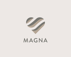 Heart vector logo design. Valentines day core ribbon creative logotype.