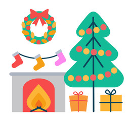 Fototapeta premium Christmas Decoration Icons Vector Illustration