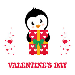 cartoon lovely penguin with gift and text vector image