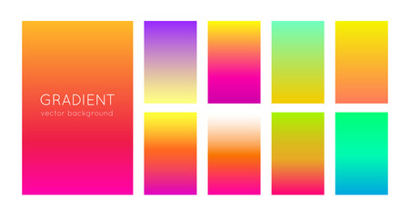 Abstract set of modern bright gradient backgrounds and texture for mobile applications and smartphone screen. Warm color backdrop. Vivid design element for banner, cover or flyer. EPS 10