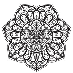 Black and white mandala vector isolated on white. Vector hand drawn circular decorative element.