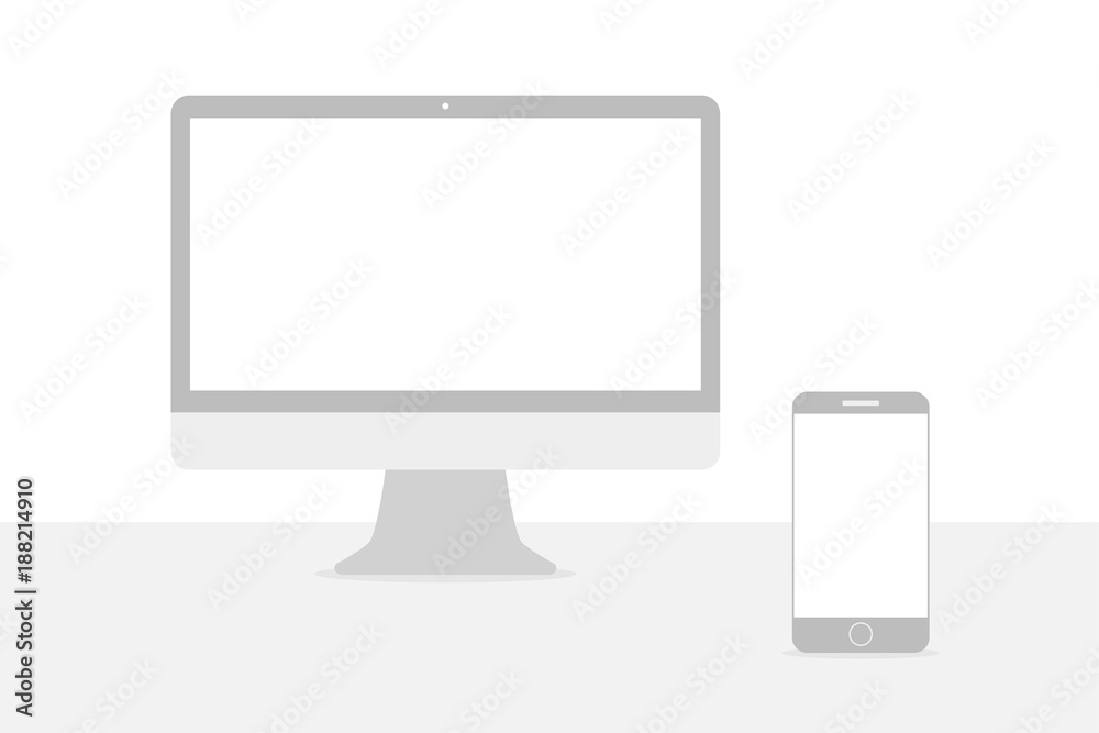 Poster pc vector icon. computer and smartphone in flat style