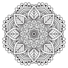 Black and white mandala vector isolated on white. Vector hand drawn circular decorative element.