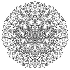 Black and white mandala vector isolated on white. Vector hand drawn circular decorative element.