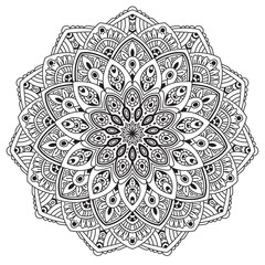 Black and white mandala vector isolated on white. Vector hand drawn circular decorative element.