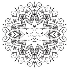 Black and white mandala vector isolated on white. Vector hand drawn circular decorative element.
