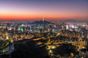 Seoul city with morning light and Seoul Tower in Seoul,South Korea