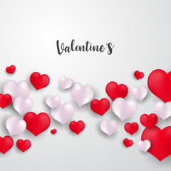 Red and White heart White balloons, confetti concept design template Happy Valentines Day, greeting background. Celebration Vector illustration.