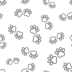 Animal paw print seamless pattern background. Business flat vector illustration. Dog or cat pawprint sign symbol pattern.