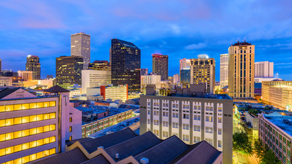 New Orleans, Louisiana, USA downtown skyline at night.