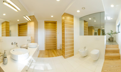 White and wooden bathroom