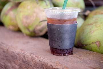 Glass of soft drinks with ice.
