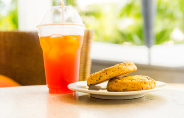 Cookies and fruit juice