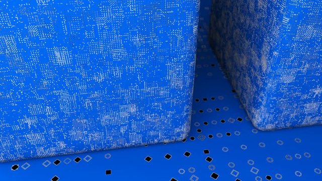 Abstract displacement cube and floor. 3d rendering digital backdrop. Loopable CG animation