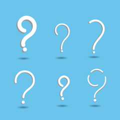 Question mark sign icon. FAQ sign symbol on blue background. Vector flat design style.
