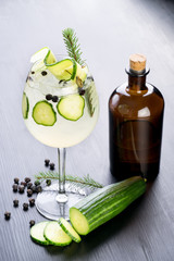 fancy gin and tonic selection drink alcohol cocktail craft fresh fruit spices mint glass bar 