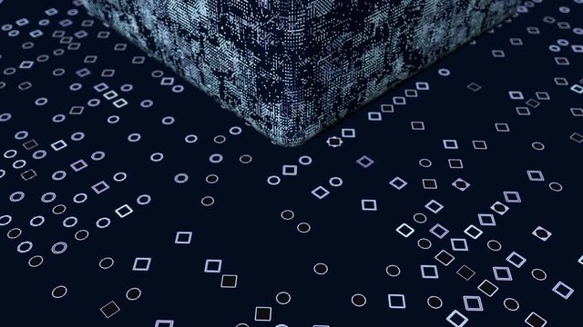 Abstract displacement cube and floor. 3d rendering digital backdrop. Loopable CG animation