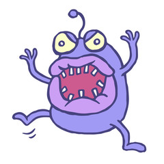 Fototapeta na wymiar Wild purple cartoon germ attacked. Vector illustration