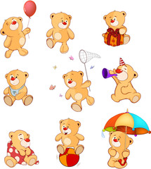 Set of  Cartoon Illustration Stuffed Bears for you Design