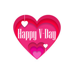 Happy Valentine's Day. Vector illustration. Vintage greeting card With paper cat Hearts.