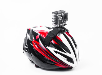 action camera fixed on bike helmet