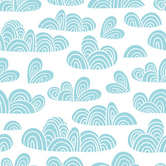 Fototapeta na wymiar Seamless abstract wave hand-drawn pattern. Vector background with clouds.