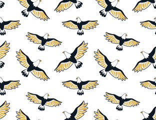 Eagles on the white background. Vector seamless pattern with birds of prey.