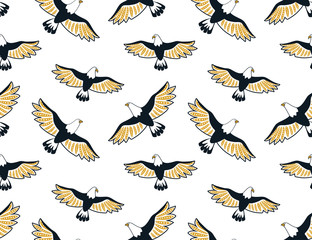 Fototapeta premium Eagles on the white background. Vector seamless pattern with birds of prey.