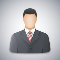 Icon or avatar of a businessman or office worker. Successful young man dressed in a gray business suit and red striped tie. Vector illustration