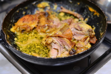 roasted chicken with mushrooms,onions and garlic