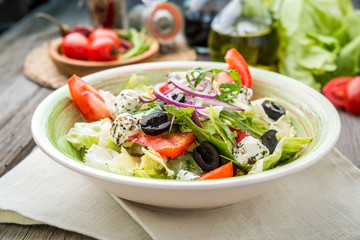 Greek salad with fresh vegetables, feta cheese