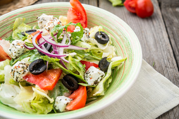 Greek salad with fresh vegetables, feta cheese