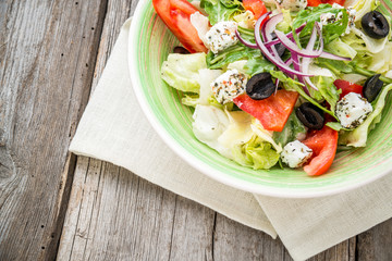 Greek salad with fresh vegetables, feta cheese