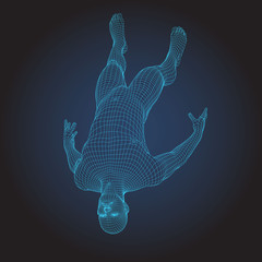 3D wire frame human body. Jumping Fall figure