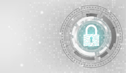 Cyber Security Concept : Closed Padlock on mosaic digital white background.