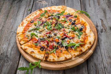 Delicious Italian pizza with vegetables