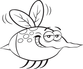 Black and white illustration of a flying insect.