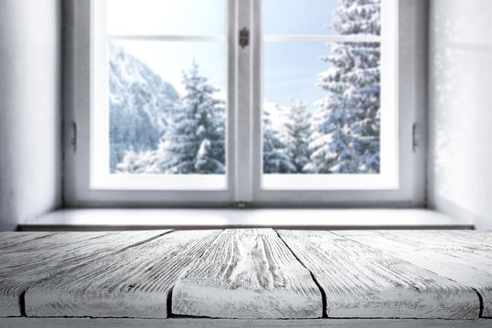 window of winter time and free space 