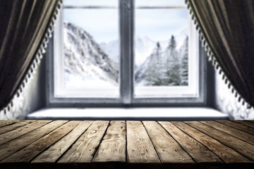 desk and winter window 