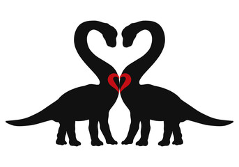 Enamored dinosaurs and heart, romance