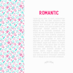 Fototapeta na wymiar Romantic concept with thin line icons, related to dating, honeymoon, Valentine's day. Modern vector illustration, web page template.