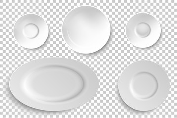 Set of ceramic, porcelain plates. Vector illustration.