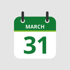 Flat icon calendar 31st of March isolated on gray background. Vector illustration.