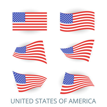 Set of icons of the flag of United States of America. A collection of various images of the country's flags. Vector illustration