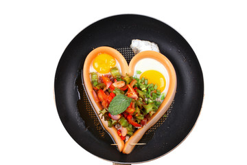 Sausage cheese in heart style with spicy wing bean salad.