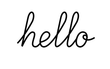 Vector black and white hello qoute and hi lettering. Lineart greeting word and message. Handdrawn text. Illustration. EPS 10.