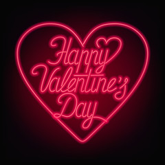 Happy Valentines Day text. Vector neon sign on a dark background. Valentine's card.