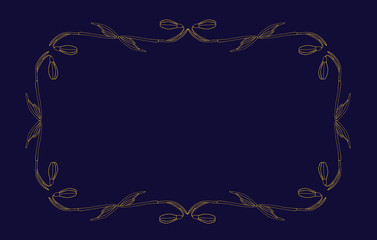 Hand drawn snow flowers vector card template dark blue and golden colors