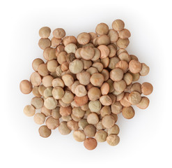 Heap of uncooked green lentils isolated on white background with clipping path