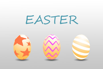 Happy Easter. Set of Easter eggs with different texture on a gray background.Spring holiday. Illustration